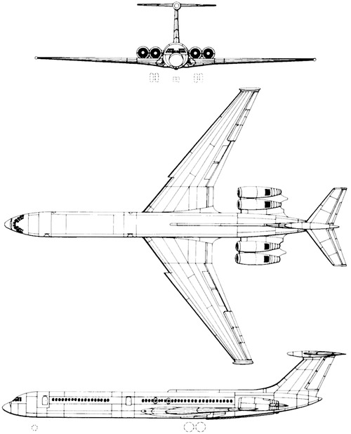 Plan 3 vues du Ilyushin Il-62 ‘Classic’