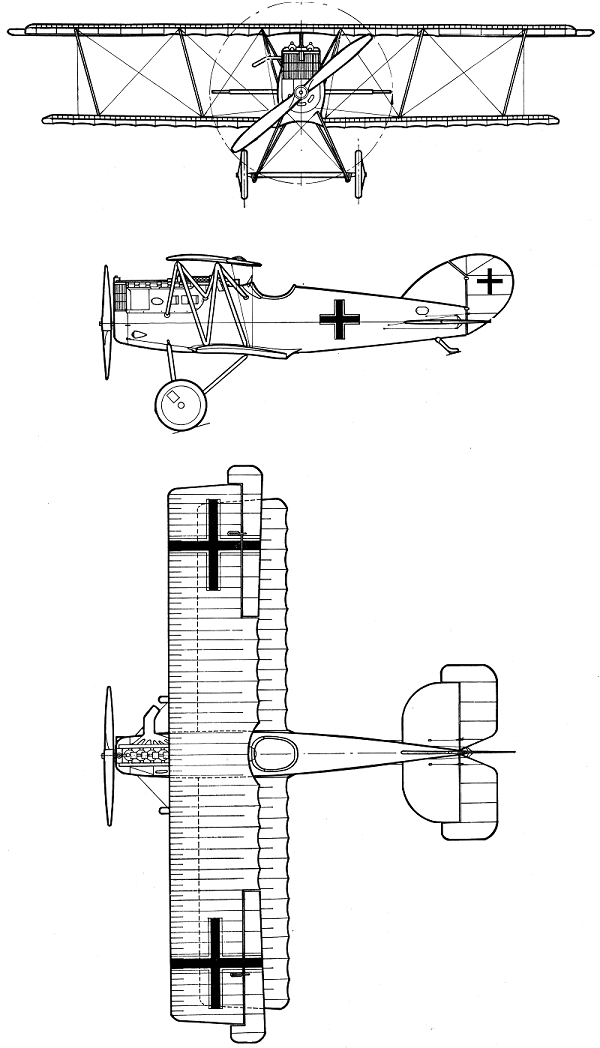 Plan 3 vues du Pfalz D.XII