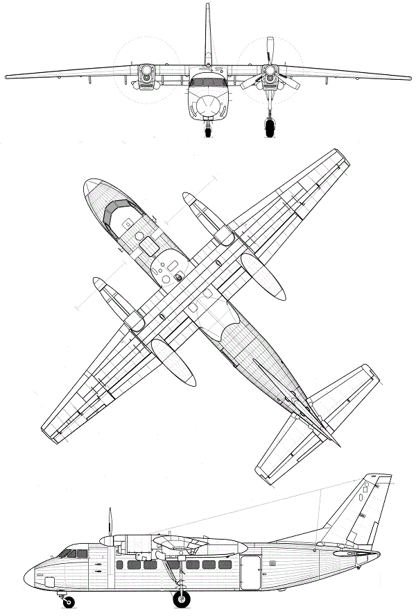 Plan 3 vues du Beriev Be-30 ‘Cuff’