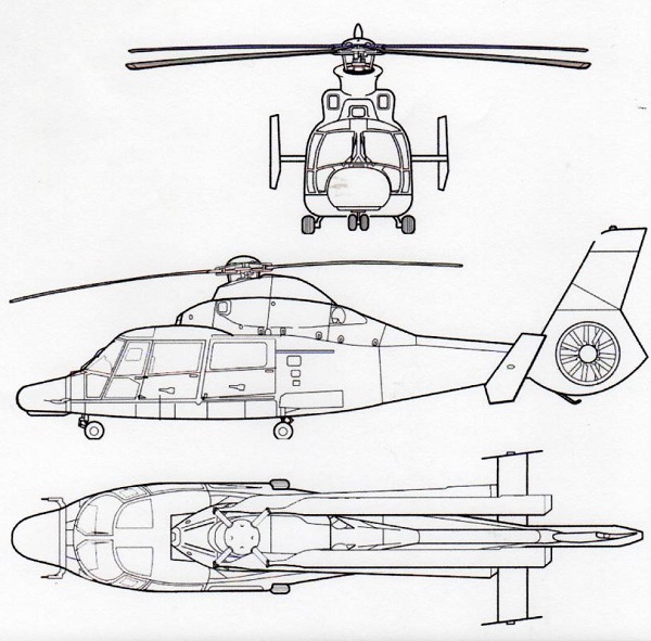 Plan 3 vues du American Eurocopter MH-65 Dolphin