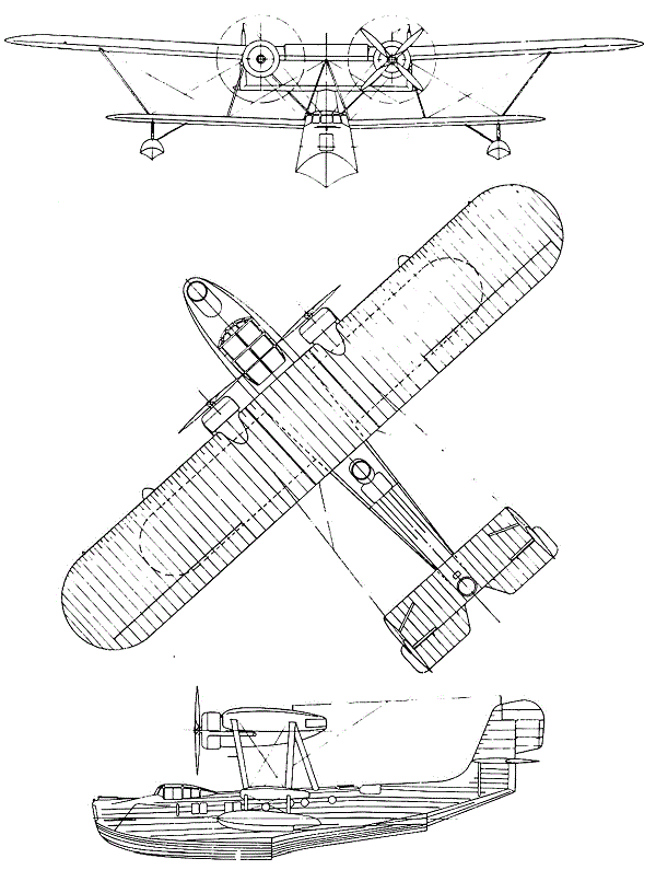 Plan 3 vues du Saunders-Roe A.27 London