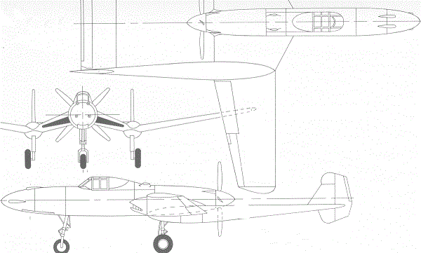 Plan 3 vues du Vultee XP-54 Swoose Goose