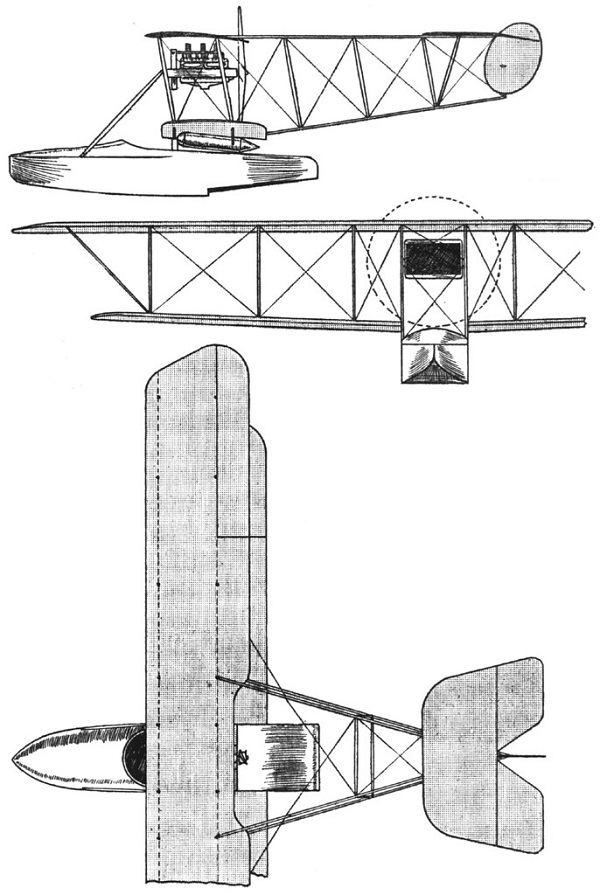 Plan 3 vues du Sopwith 1B Bat Boat