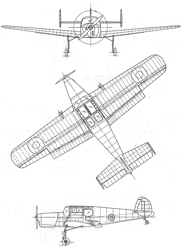 Plan 3 vues du Miles M.38 Messenger