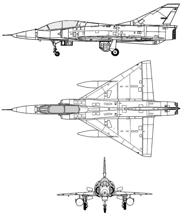Plan 3 vues du Dassault Mirage IIIB