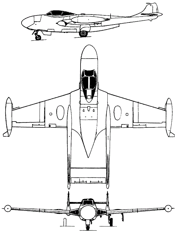 Plan 3 vues du De Havilland D.H.116 Sea Venom