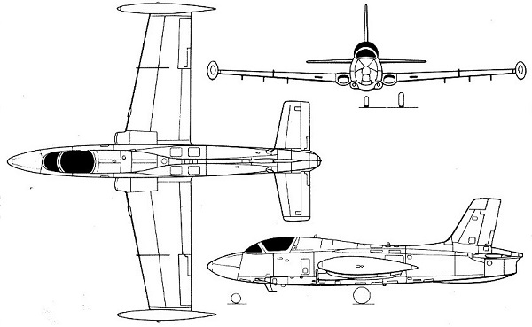 Plan 3 vues du Aermacchi MB-326K