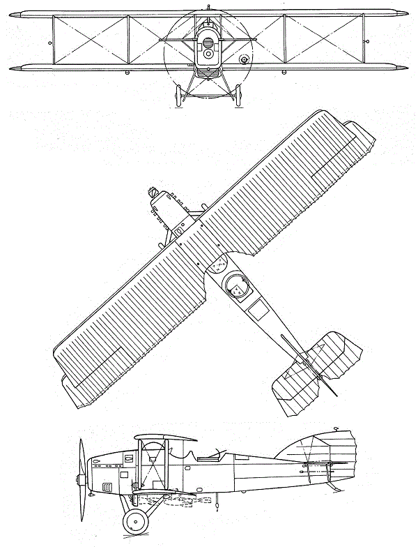 Plan 3 vues du Potez XV