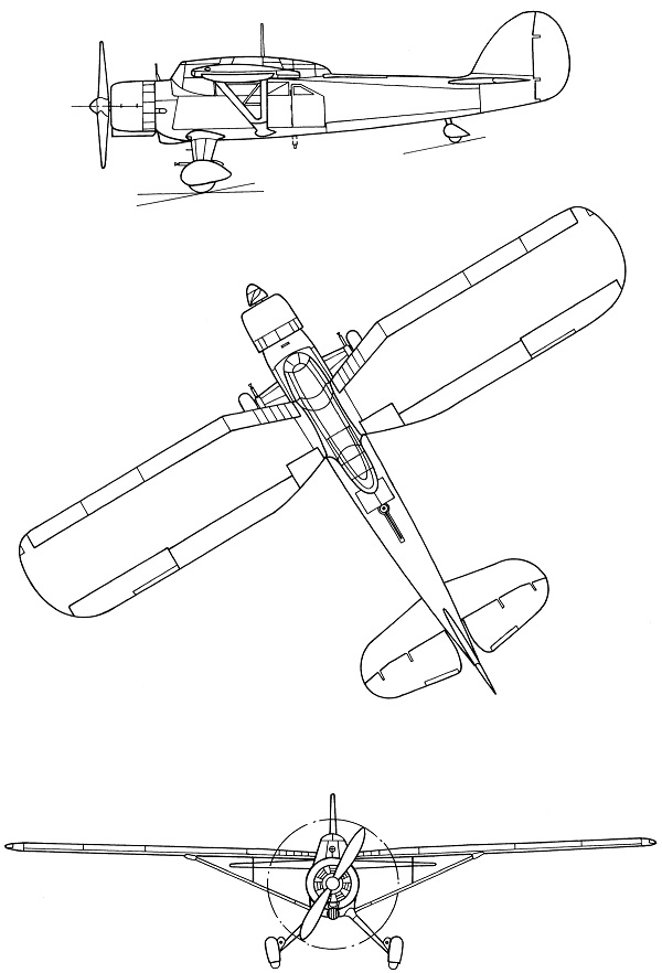 Plan 3 vues du L.W.S. LWS-3 Mewa