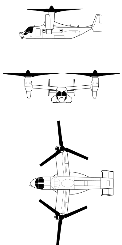 Plan 3 vues du Bell-Boeing CMV-22 Osprey