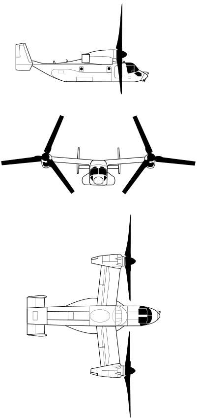 Plan 3 vues du Bell-Boeing MV-22 Osprey