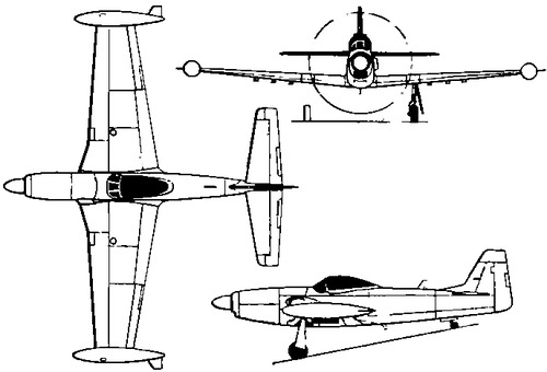 Plan 3 vues du Piper PA-48 Enforcer