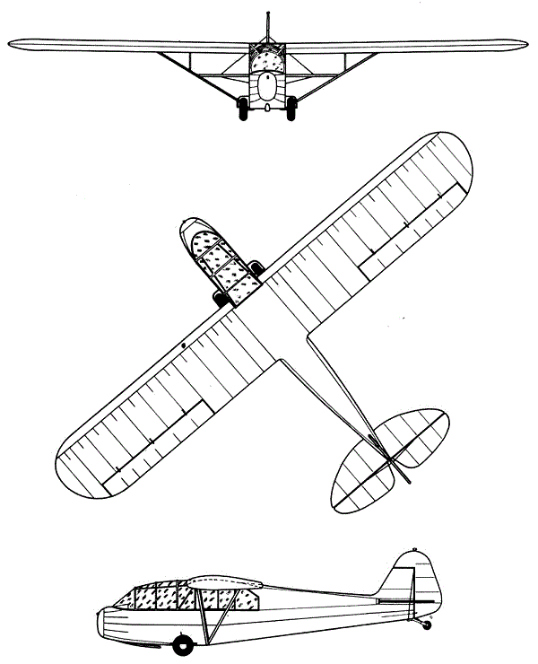 Plan 3 vues du Piper TG-8