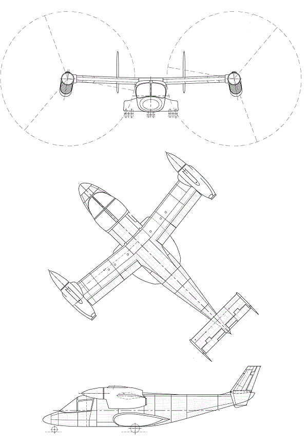 Plan 3 vues du Bell XV-15