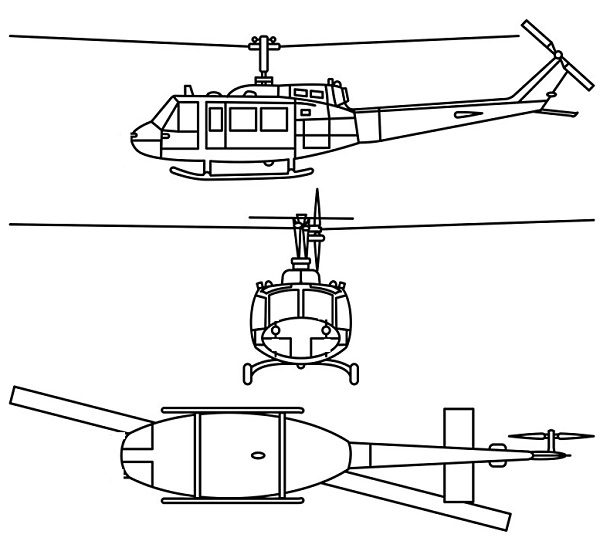 Plan 3 vues du Bell 212 Twin Two-Twelve
