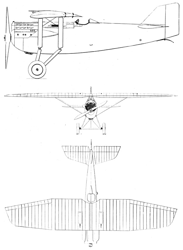 Plan 3 vues du Dewoitine D.21