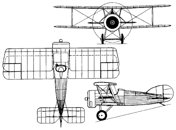 Plan 3 vues du Vickers F.B. 19 Bullet