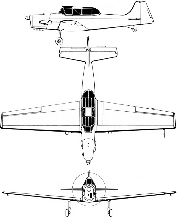 Plan 3 vues du HAL HT-2