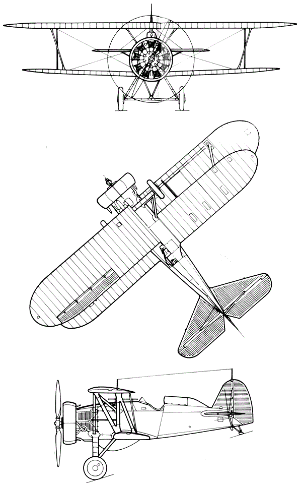 Plan 3 vues du Boeing P-12