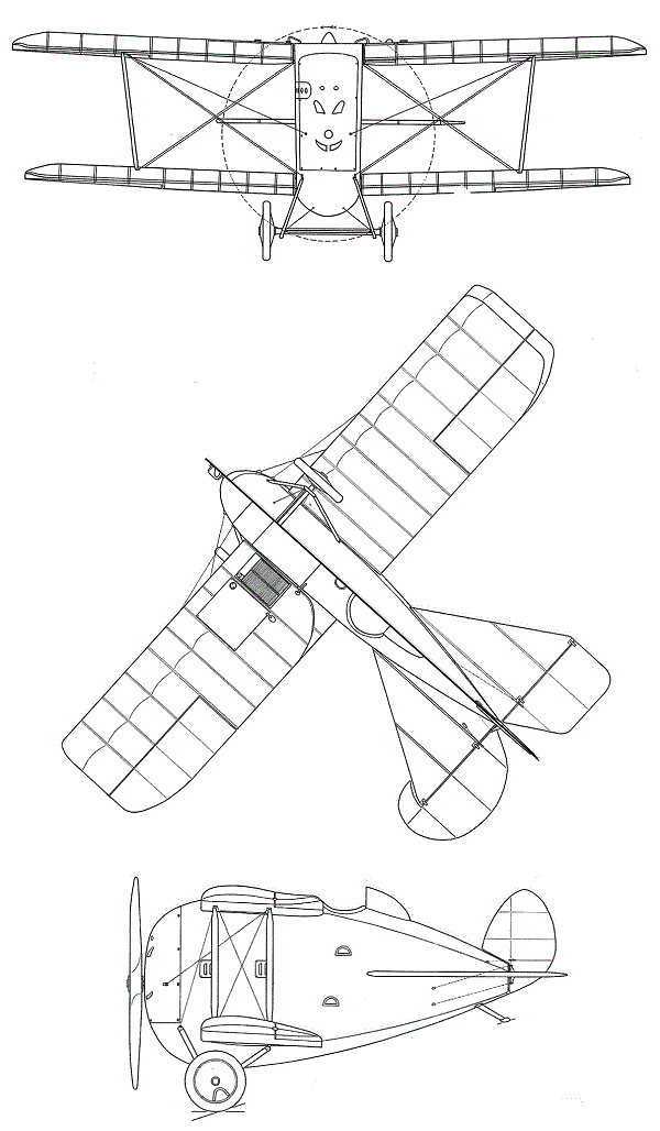 Plan 3 vues du DFW T28 Floh