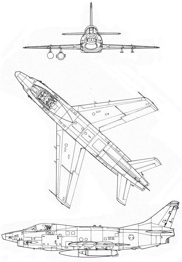Plan 3 vues du Fiat G.91Y