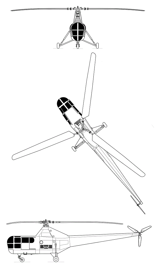 Plan 3 vues du Westland Dragonfly