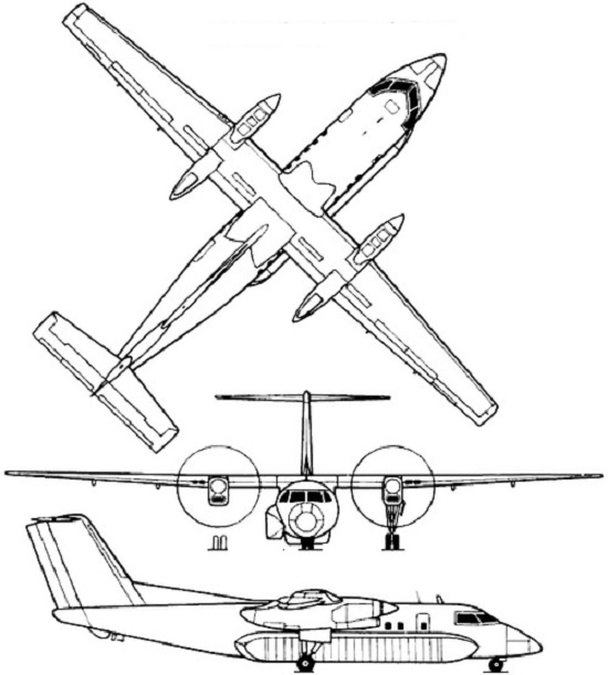 Plan 3 vues du De Havilland Canada E-9 Widget