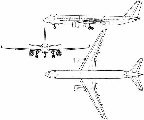 Plan 3 vues du Tupolev Tu-214 ‘Mogul’