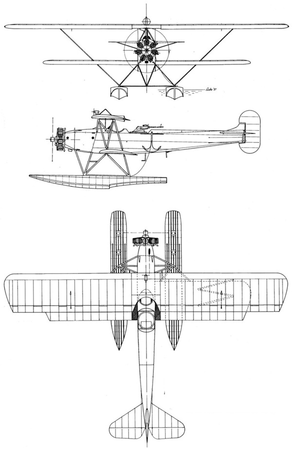 Plan 3 vues du Fokker C.VII-W
