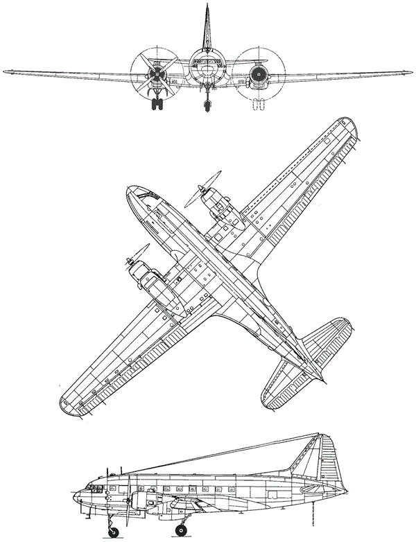 Plan 3 vues du Ilyushin Il-12 'Coach'