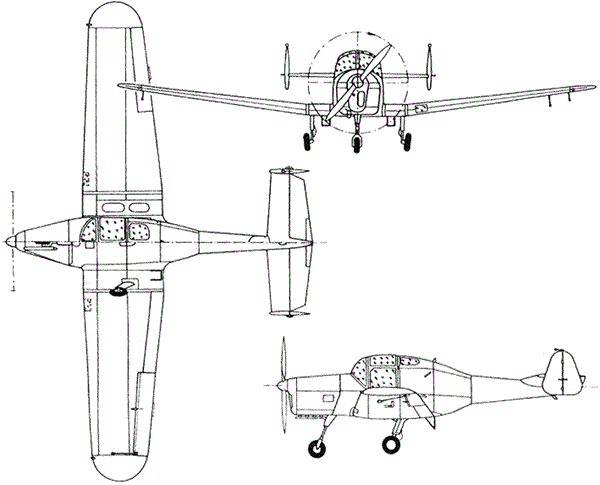 Plan 3 vues du General Aircraft G.A.L. 42 Cygnet / G.A.L. 45 Owlet