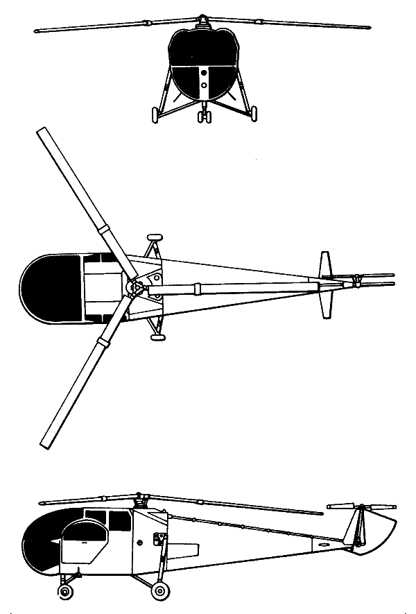 Plan 3 vues du Brantly B-2