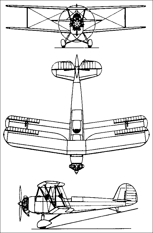Plan 3 vues du Heinkel He 72 Kadett