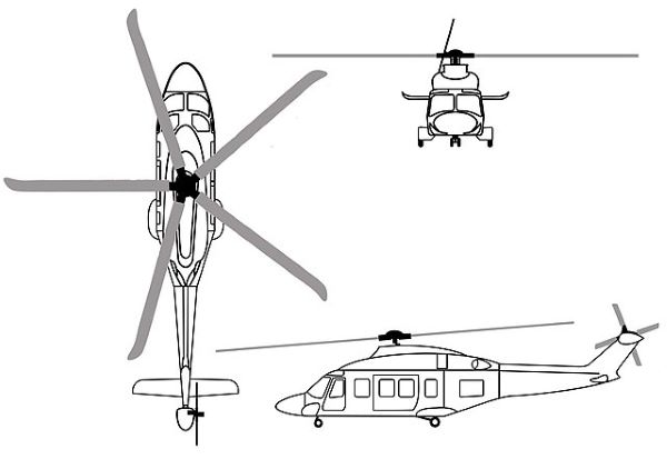 Plan 3 vues du Agusta-Westland AW.149