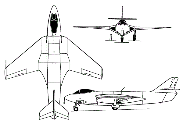 Plan 3 vues du Hawker P.1052 / P.1081