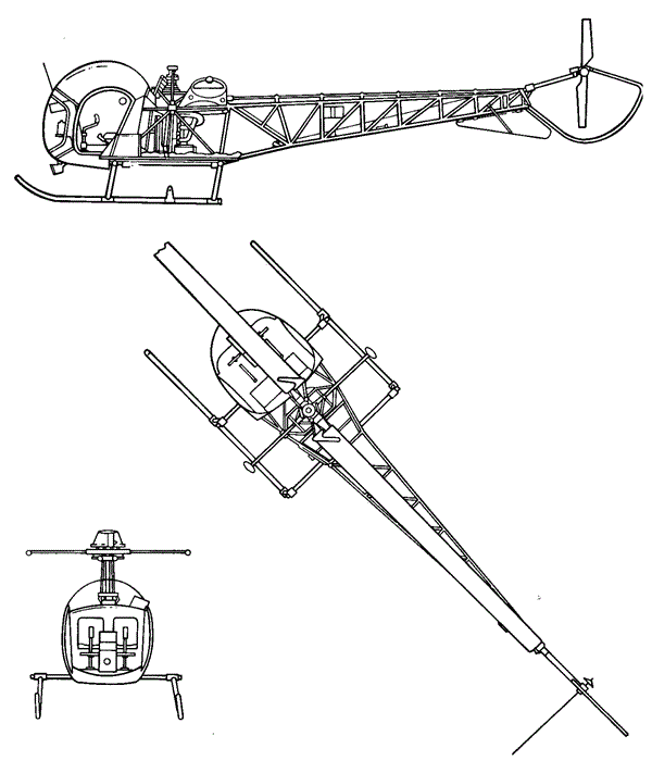 Plan 3 vues du Agusta-Bell AB-47