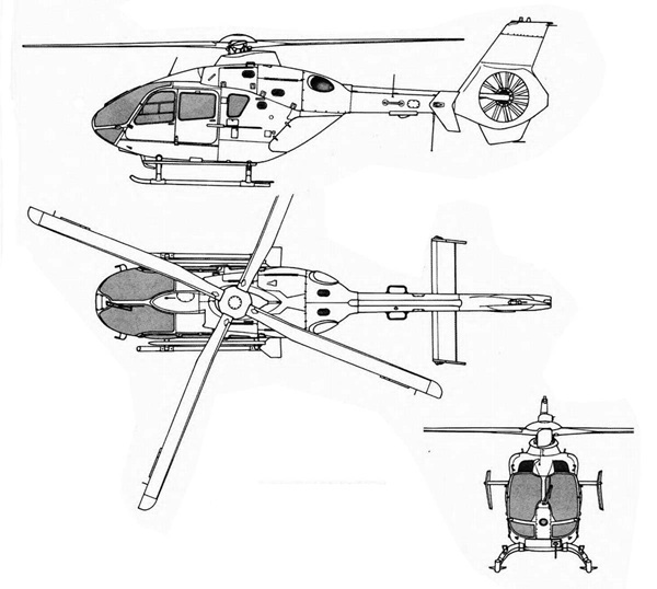 Plan 3 vues du Airbus Helicopters H135 / H135M