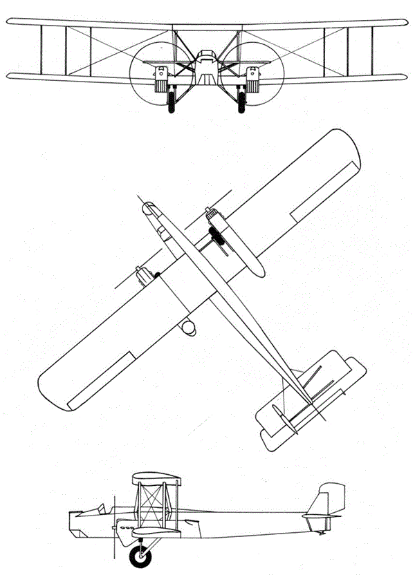 Plan 3 vues du Huff-Daland XB-1 Super Cyclops