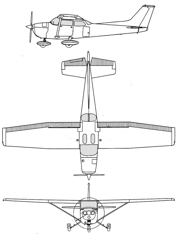 Plan 3 vues du Cessna 172 Skyhawk