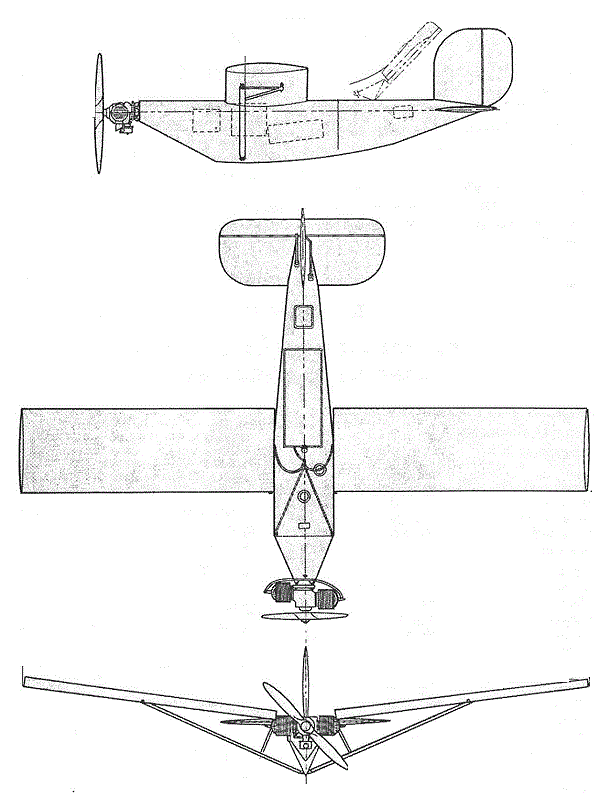 Plan 3 vues du Radioplane OQ-2 / TDD