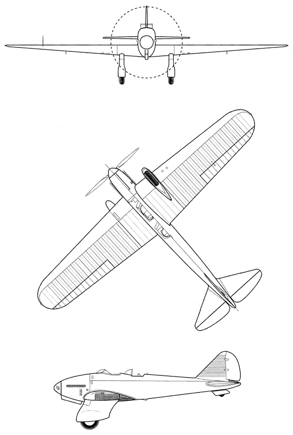 Plan 3 vues du Fokker-America XA-7