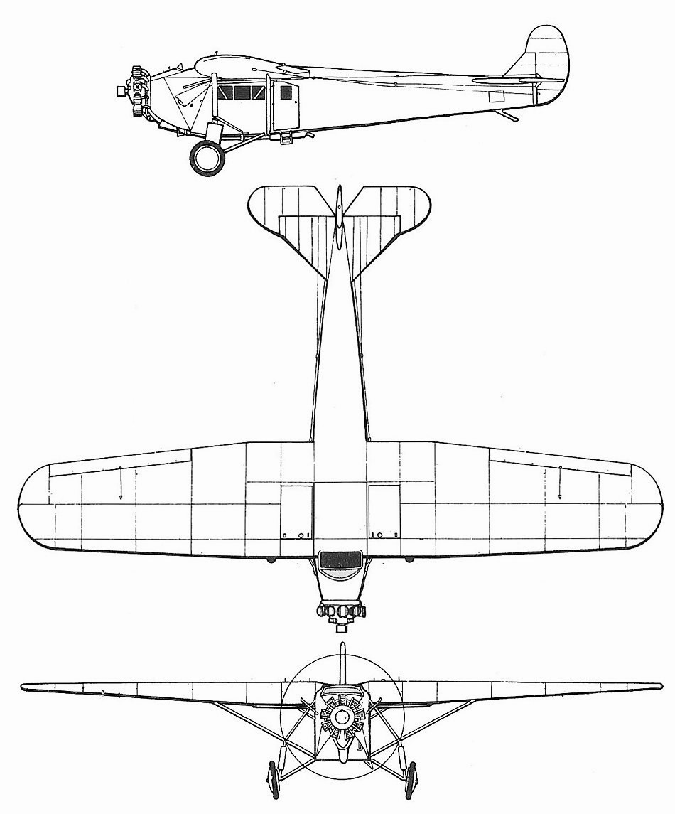 Plan 3 vues du Fokker-America Universal