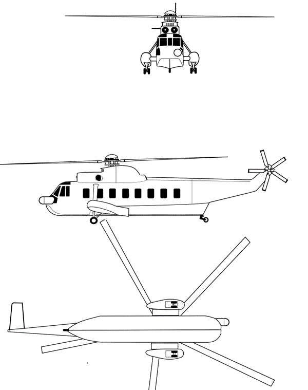 Plan 3 vues du Sikorsky S-61L/N Plan 3 vues du Sikorsky S-61L/N