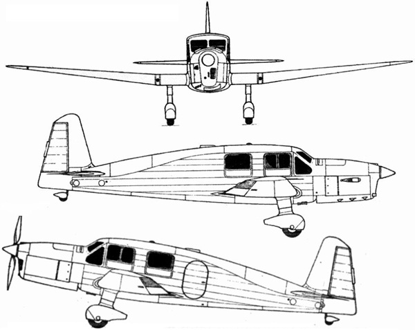 Plan 3 vues du Caudron C.630 Simoun
