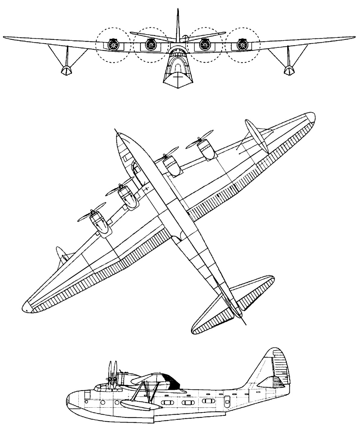 Plan 3 vues du Vought-Sikorsky VS-44 Plan 3 vues du Vought-Sikorsky VS-44