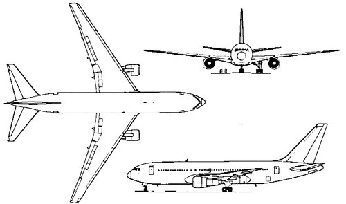 Plan 3 vues du Boeing 767