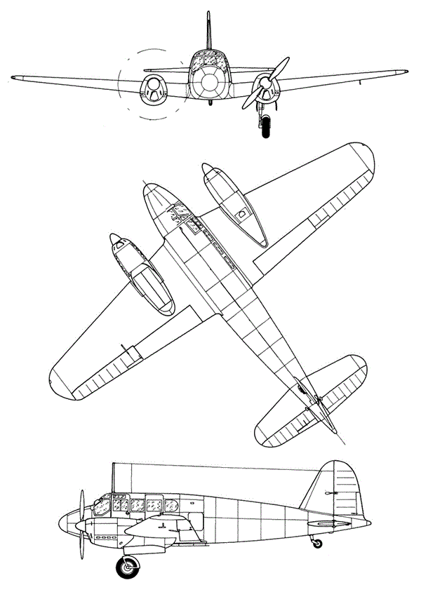 Plan 3 vues du Siebel Fh 104 Hallore