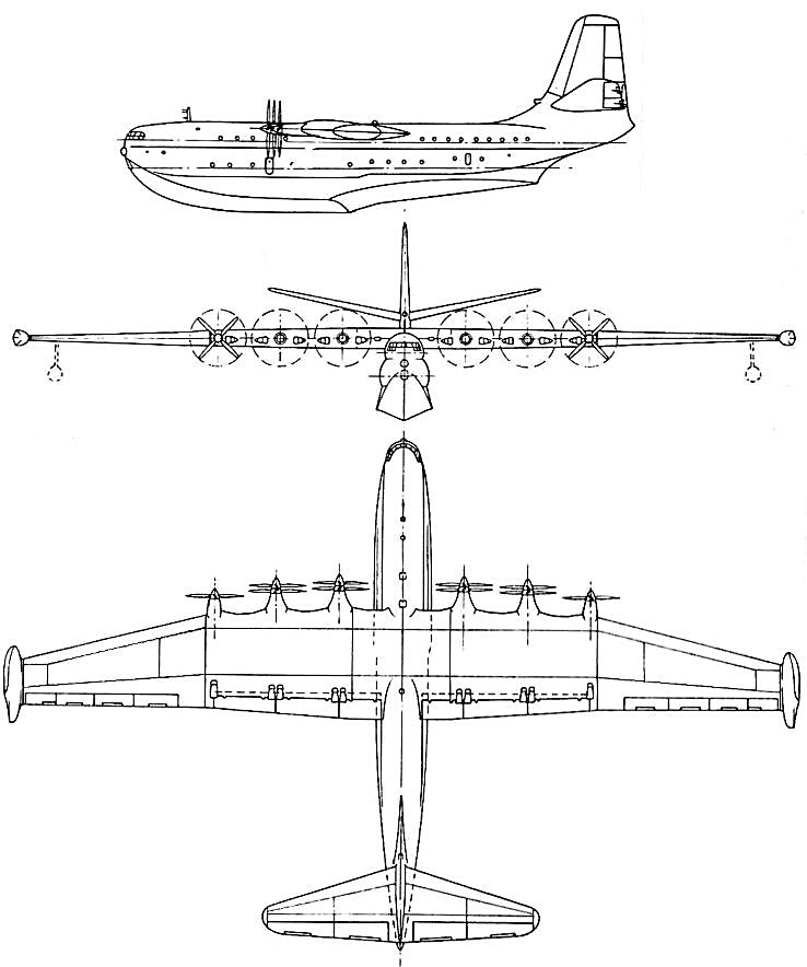 Plan 3 vues du Sounders-Roe SR.45 Princess