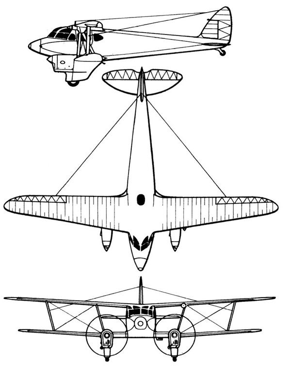 Plan 3 vues du De Havilland D.H.90 Dragonfly Plan 3 vues du De Havilland D.H.90 Dragonfly