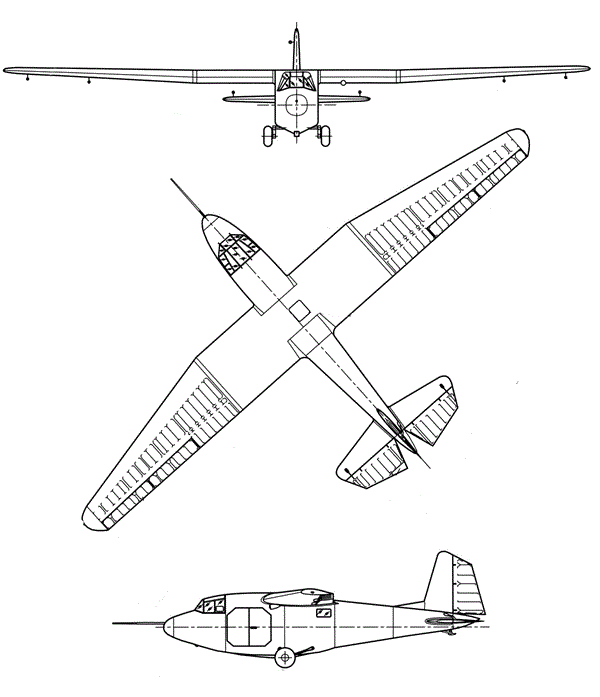 Plan 3 vues du Gribovsky G-11 Plan 3 vues du Gribovsky G-11